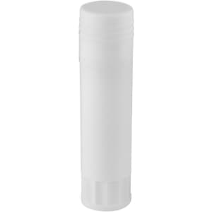 A translucent white glue stick container, featuring a twist mechanism for easy dispensing. Contains 15g of glue.