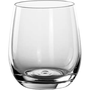 A stemless glass cup in clear glass, featuring a rounded body and a polished finish.