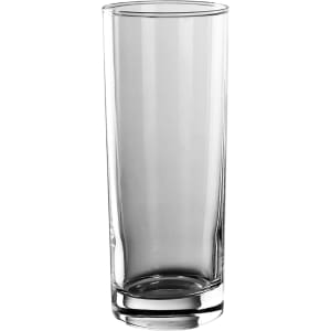 A clear, tall glass tumbler with a sleek design, perfect for various beverages. It features a minimalist style.