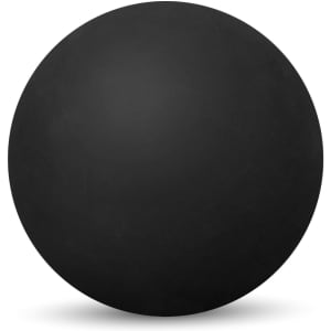 A black high bounce ball with a smooth surface, featuring a branding logo.