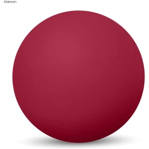 A maroon high bounce ball with a smooth surface and a round shape, featuring a logo.