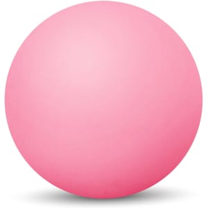 A pink high bounce ball featuring a smooth surface and a rounded shape. It includes a logo.