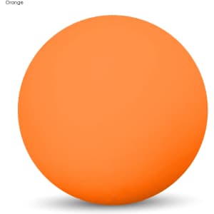 A bright orange high bounce ball with a smooth surface and a rounded shape. It features a logo.
