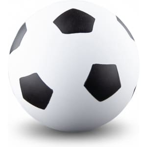 A high bounce soccer ball with white and black panels, featuring a standard soccer ball design. It has a logo on it.