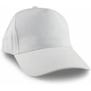 A white Flexi Cap with a structured design and a curved brim, featuring a logo on the side.