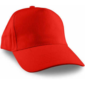 A red cap with a curved brim, featuring a blank front panel and no visible branding.