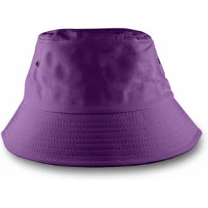 A purple bucket hat featuring a wide brim and ventilation eyelets, suitable for casual outings.