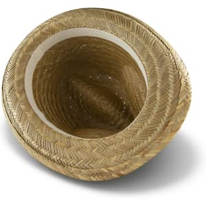 A Panama straw hat crafted from light brown straw, featuring a wide brim and a textured woven design.
