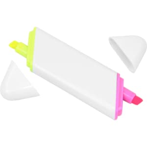 A highlighter set featuring pink, yellow, and green tips with a white body and two end caps.