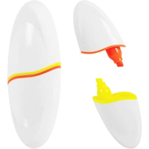 An oval highlighter set in white with orange and yellow accents, featuring removable caps and a logo.