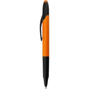An orange and black stylus pen highlighter featuring a sleek design and a clip for easy storage.