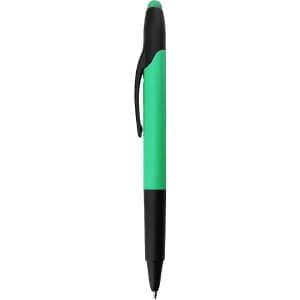 A stylus pen highlighter in green and black, featuring a streamlined design and a clip for convenience.