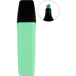 A highlighter with a mint green body and a black cap, featuring a chisel tip for versatile highlighting.