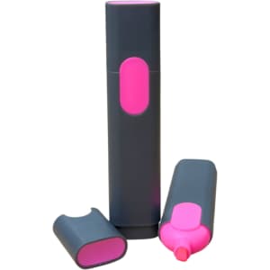 A highlighter set featuring a grey body with pink accents, including a cap and one additional piece.