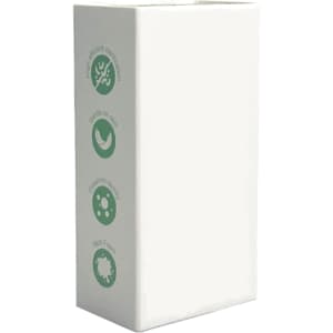 A white rectangular box containing travel paper soap sheets, featuring green icons and a logo.