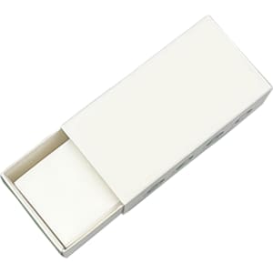 A white box containing thin soap sheets, partially open to reveal the sheets inside. The box features a logo.