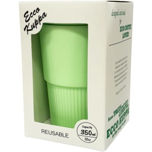 A drink bottle in light green, packaged in a box, featuring a ribbed design and a capacity of 350 ml.