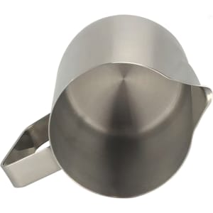 A drink bottle in stainless steel with a curved spout and handle, featuring a sleek, modern design.