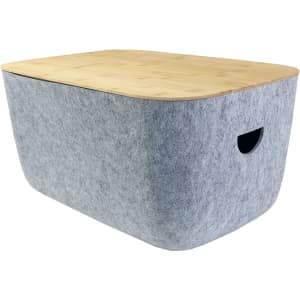 Ava Tub featuring a grey felt exterior and a smooth bamboo lid, designed for stylish storage solutions.