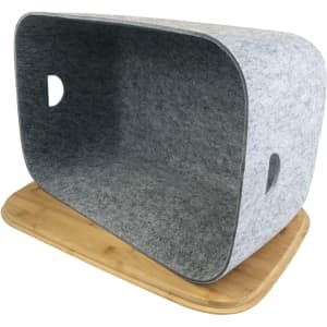 Ava Tub in grey felt with a bamboo base, featuring cut-out handles for easy carrying.