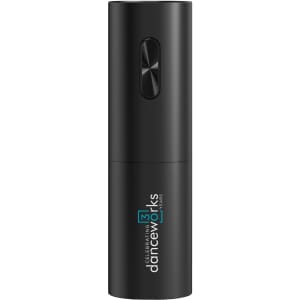 A drink bottle opener in sleek black with a streamlined design and a logo on the surface.