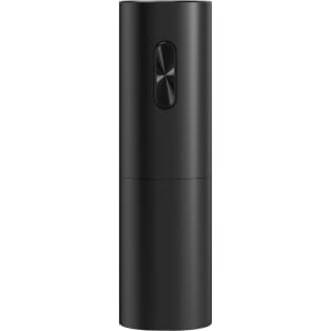 A drink bottle opener in sleek black, featuring a smooth cylindrical design with a button for operation.