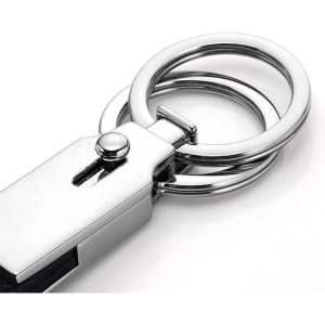 A silver multi key ring featuring a sleek design with two attached rings.