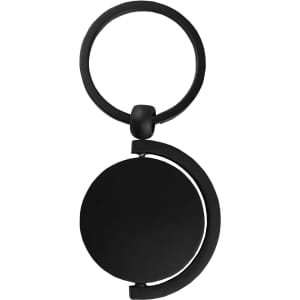 A black bamboo key ring featuring a circular design and a smooth finish. It includes a loop for attaching keys.
