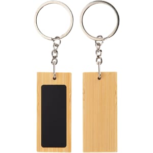 A rectangular bamboo keyring featuring a smooth black middle section and a metal keychain attachment.