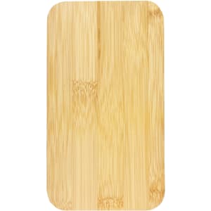 A rectangular bamboo lunch box with a smooth natural finish, featuring a subtle logo.