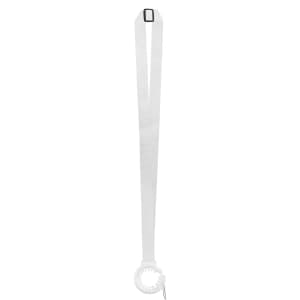 A drink bottle sling lanyard in white, featuring a circular attachment and a rectangular buckle.