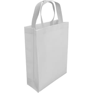 A white laminated non-woven trade show bag with sturdy handles and a plain design.