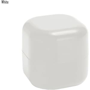 A white cube-shaped lip balm container with a smooth surface and a hinged lid.