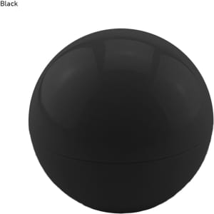 A black lip balm ball with a sleek, circular design and a logo on the surface.