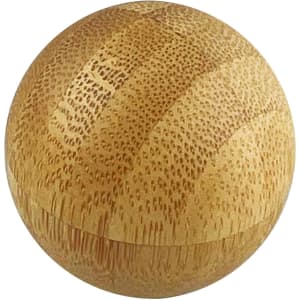 A bamboo ball containing lip balm, featuring a natural wood finish and a smooth surface, with a logo visible.