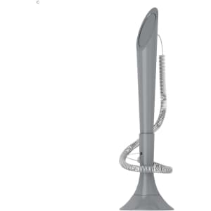 A grey promotional pen with a flexible cord attached to a rounded base and a circular opening at the top.