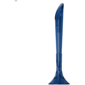 A blue promotional pen with a unique design and a logo at the top, featuring a sturdy base.