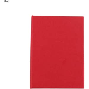 A red mini sticky note pad with a plain cover and a branding logo on the front.