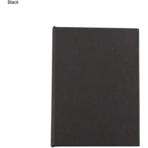 A black mini sticky note pad with a plain cover, suitable for office use. It has a logo on the front.