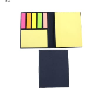 A blue Handy Sticky Note Pad featuring yellow, pink, orange, and green sticky notes in a compact folder design.