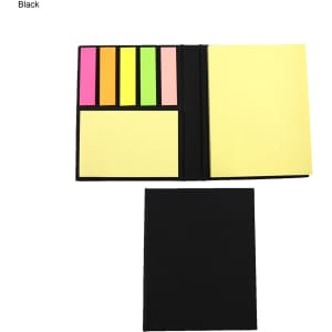 A black Handy Sticky Note Pad with various coloured sticky notes and a yellow notepad inside.