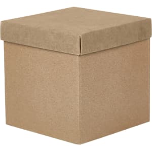 A brown cardboard box with a lid, featuring a square design and a simple, plain finish.