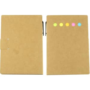 A Konda Sticky Note Pad in a kraft paper cover featuring five brightly coloured sticky flags. It has a logo on the cover.