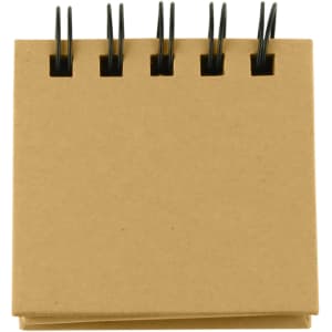 A notepad with a brown cardboard cover and black spiral binding at the top. It has a simplistic design with no text.