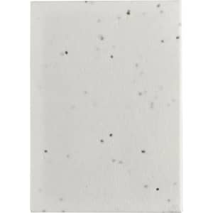 A sticky note pad with a speckled white design, featuring a plain cover and rectangular shape.