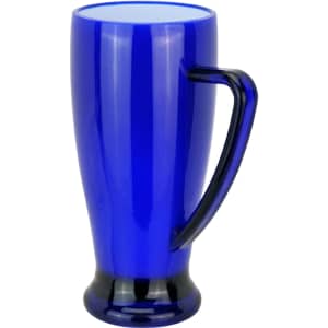 A drink mug in vibrant blue with a black base and handle, featuring a sleek, modern design.