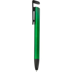 A green stylus pen with a black clip and tip. It features a smooth, glossy finish.