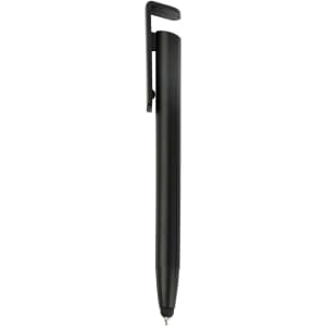 A black stylus pen with a clip, featuring a sleek design and a rounded tip, suitable for touch screen devices.