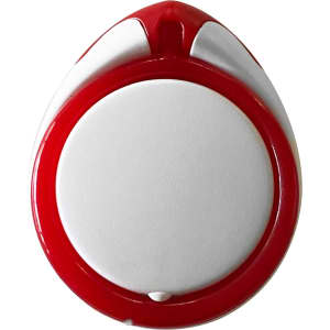 A red and white I-Stand Ring phone stand with a smooth, circular surface and a curved design.
