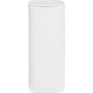 A white flip top mint tin with a smooth surface and rounded edges, featuring a logo.